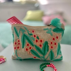 Täschchen zip mint leaves pink