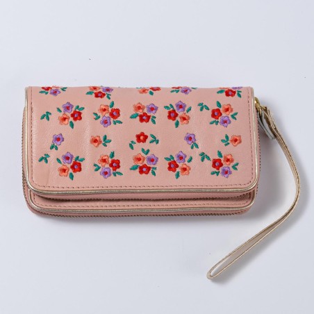 Wallet Leather Double zip Leder Millefleur apricot