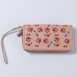 Porte-monnaie Double zip Cuir Millefleur apricot