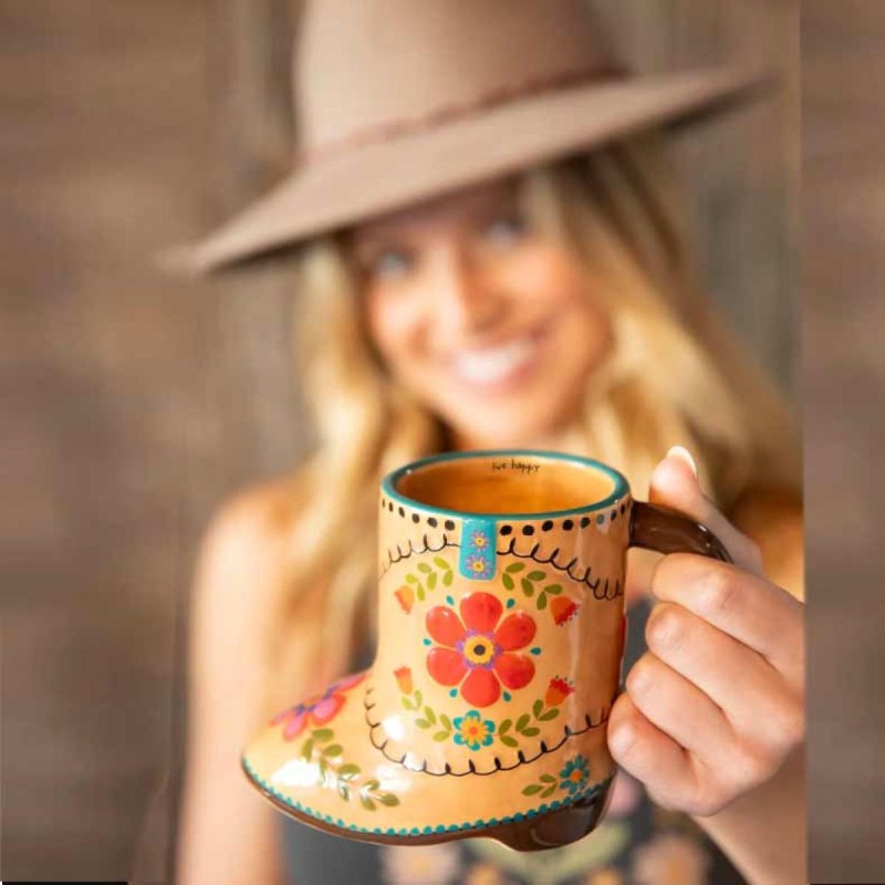 Mug Folk Art Live Happy Boot
