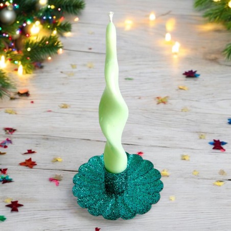 Candle holder Flower Glitter smaragd