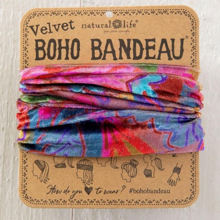 Headband, hairband Boho Half Bandeau Velvet Pink Red Folk Floral