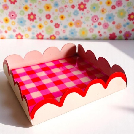 Tablett Dekoschale check scallop pink