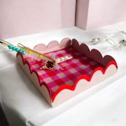 Tablett Dekoschale check scallop pink