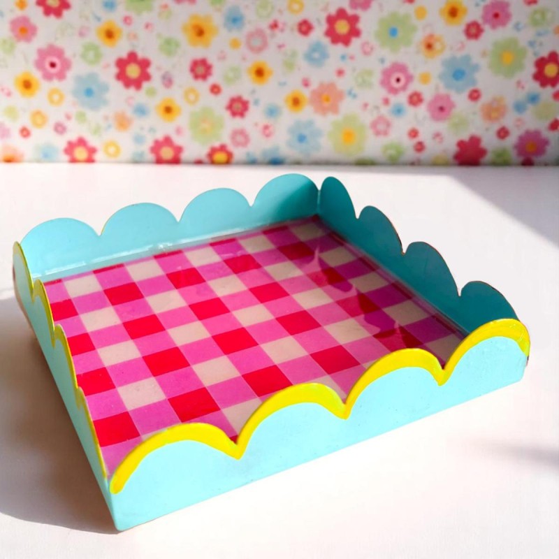 Decorative tray check scallop ltblue Sale