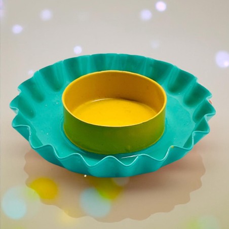 Candle Holder Flower Bicolor Enamel Green Yellow