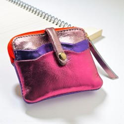 Mini zip Wallet Leather Metallic pinki
