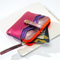 Mini zip Wallet Leather Metallic pinki