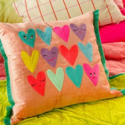 Cushion Cover Velvet Multi Hearts 5050