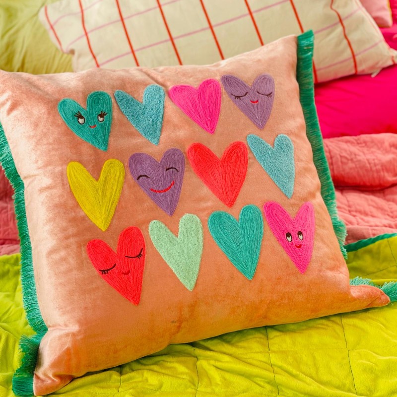 Housse de Coussin Velours Multi Hearts 5050