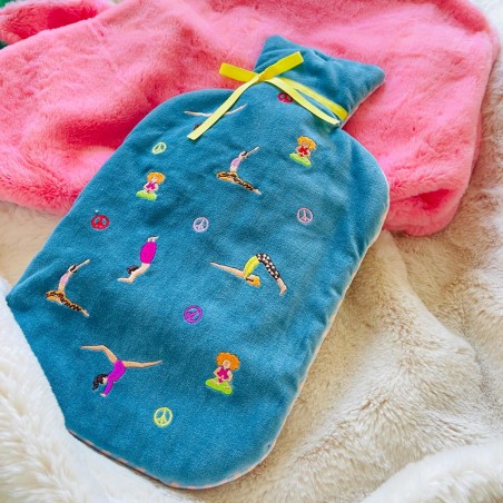 Hot water bottle Velvet yoga blue