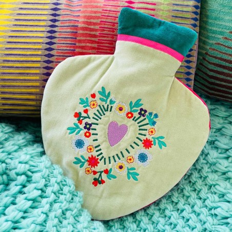 Hot water bottle Velvet Heart Flowercircle mint