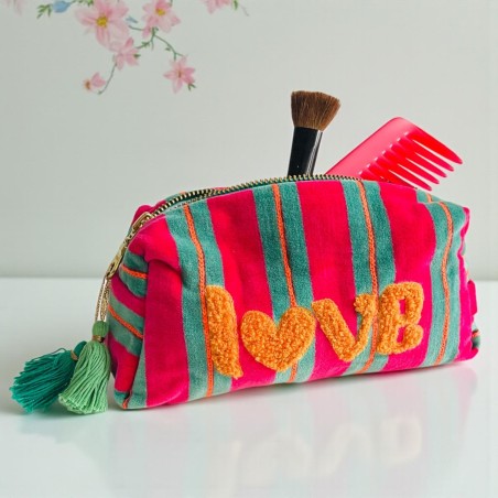 Cosmetic Bag Velvet Pinstripe Love S