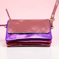 Tasche Leder wrist Tasche/ Smartwallet metallic viola