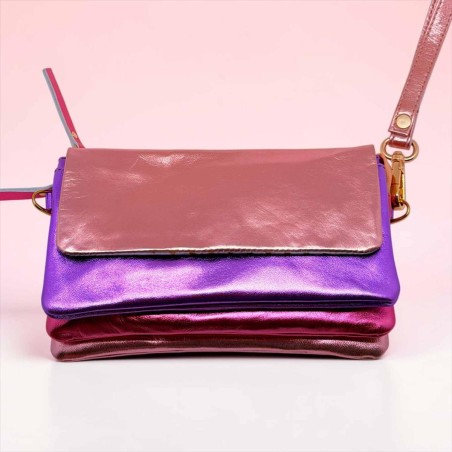 Pochette cuir metallic viola
