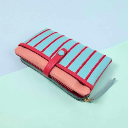 Porte-monnaie Cuir Stripe folded ltblue