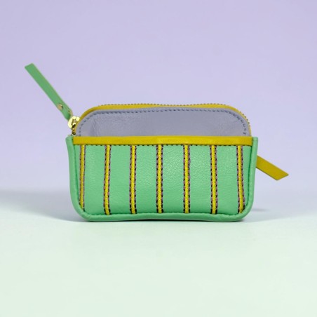 Leatherbag mini zip Stripe mint