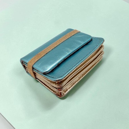 Etui-Cartes/Porte-monnaie Cuir Metallic ltblue