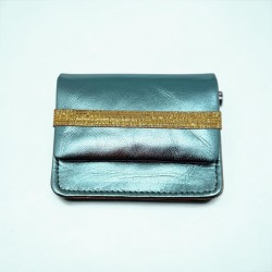 Kartenetui/Portemonnaie Leder Metallic ltblue