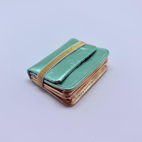 Kartenetui/Portemonnaie Leder Metallic mint
