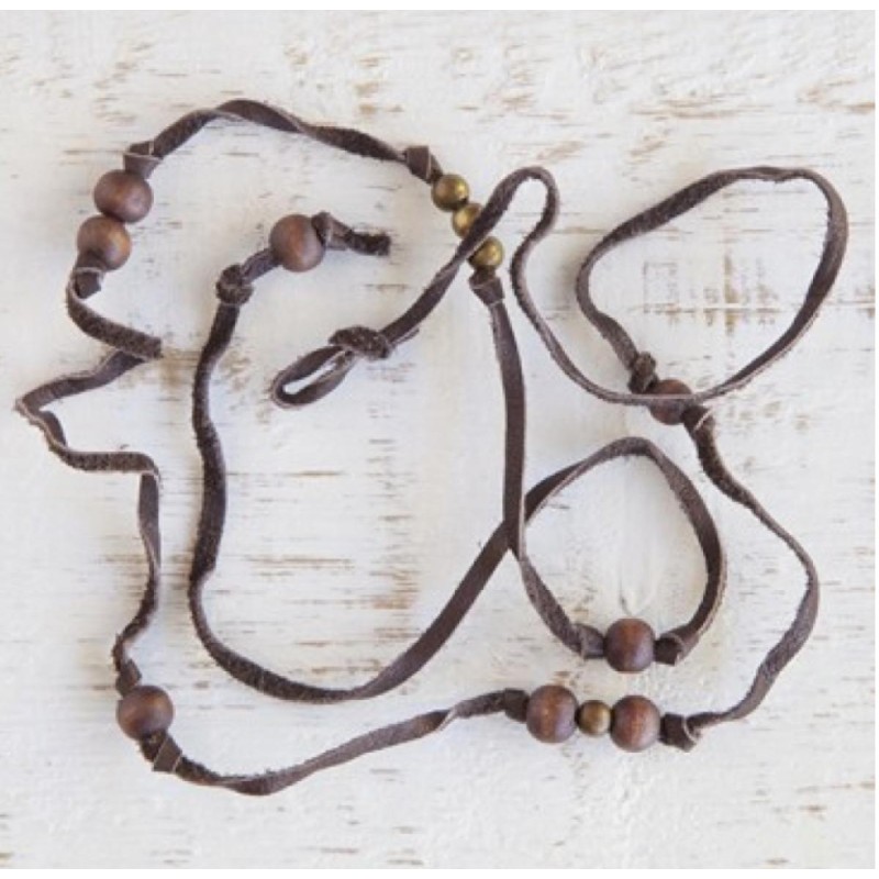 Bracelet + necklace JM Leath. Wood