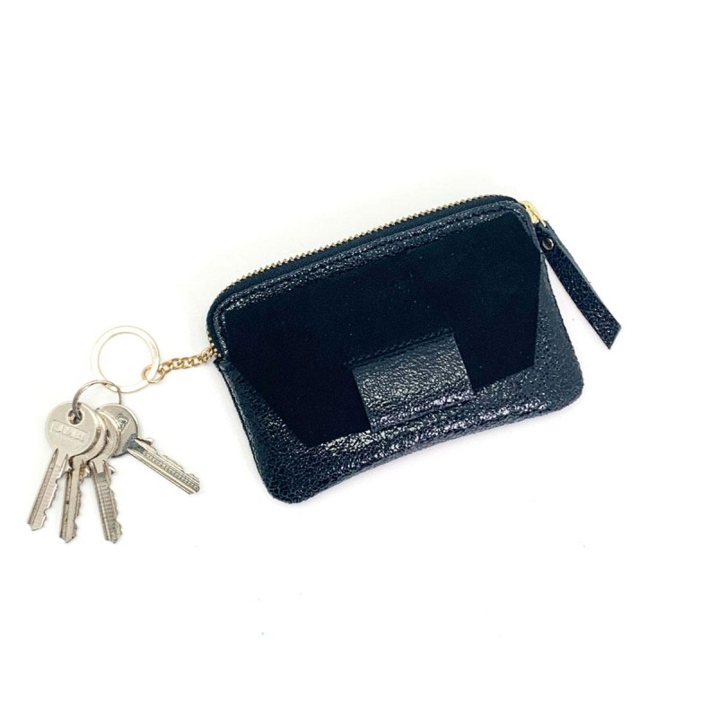 Porte-monnaie Mini zip BUBBLE suede black