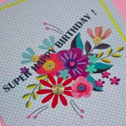 Carte + enveloppe Super Happy Birthday
