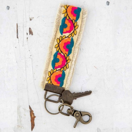 Porte-Clés Brodé Corail Floral