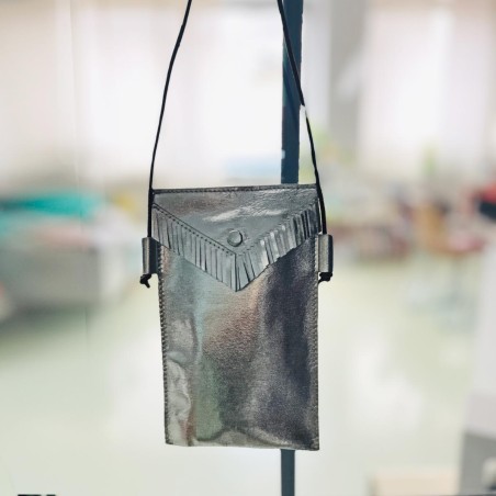 Cellphone Bag Leather Basic Silber metallic