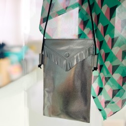 Cellphone Bag Leather Basic Silber metallic
