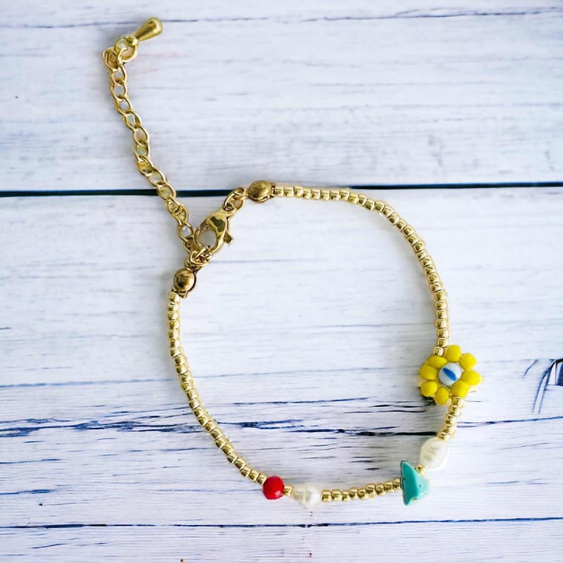 Bracelet Perles Dorées Fancy flower mix