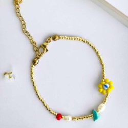 Bracelet Perles Dorées Fancy flower mix