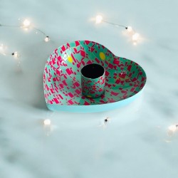 Candle Holder Heart Print turq Raster