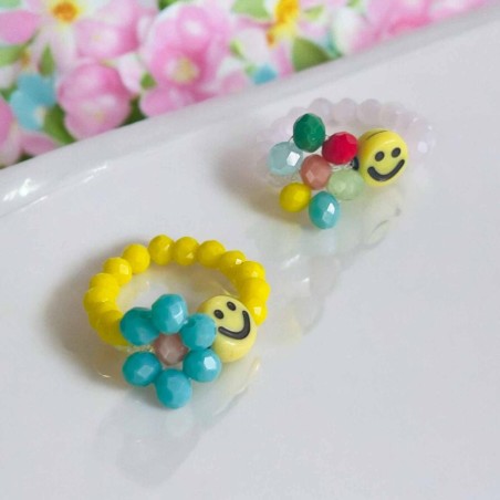 Bague élastique Smiley + Flower row