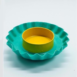 Candle Holder Flower Bicolor Enamel Green Yellow
