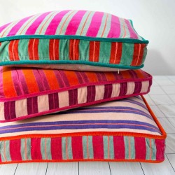 Housse de Coussin Carré Velours Pinstripe apricot blue 40405