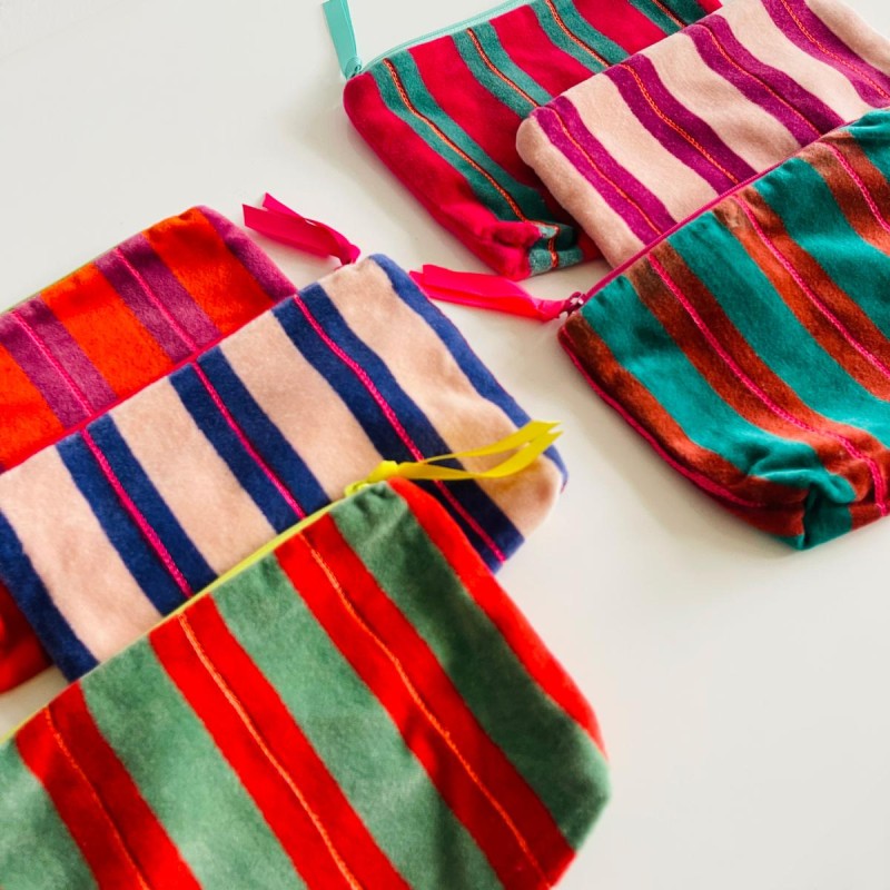 Pochette Zip Velours Pinstripe mix