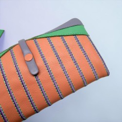 Porte-monnaie Cuir Stripe HK ltblue apricot