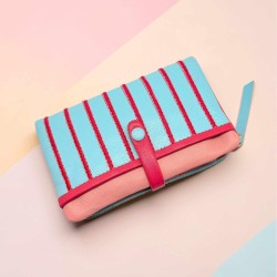 Porte-monnaie Cuir Stripe folded ltblue