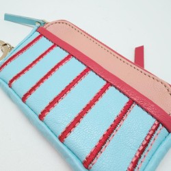 Leatherbag mini zip Stripe ltblue