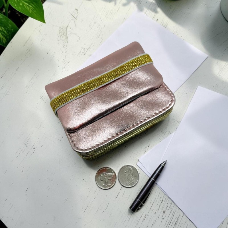 Etui-Cartes/Porte-monnaies Cuir Metallic rose