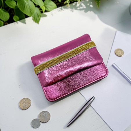 Kartenetui/Portemonnaie Leder Metallic pink