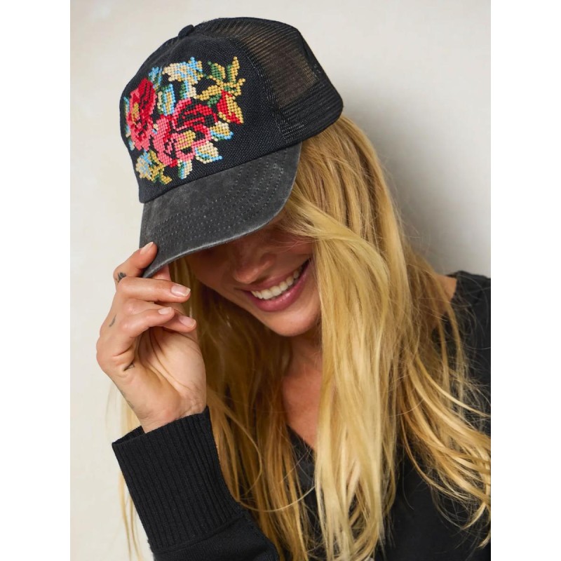 Mütze Needlepoint Trucker Dark Flower