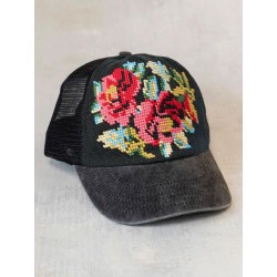Mütze Needlepoint Trucker Dark Flower