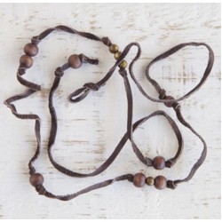 Bracelet + collier JM Leath. Wood