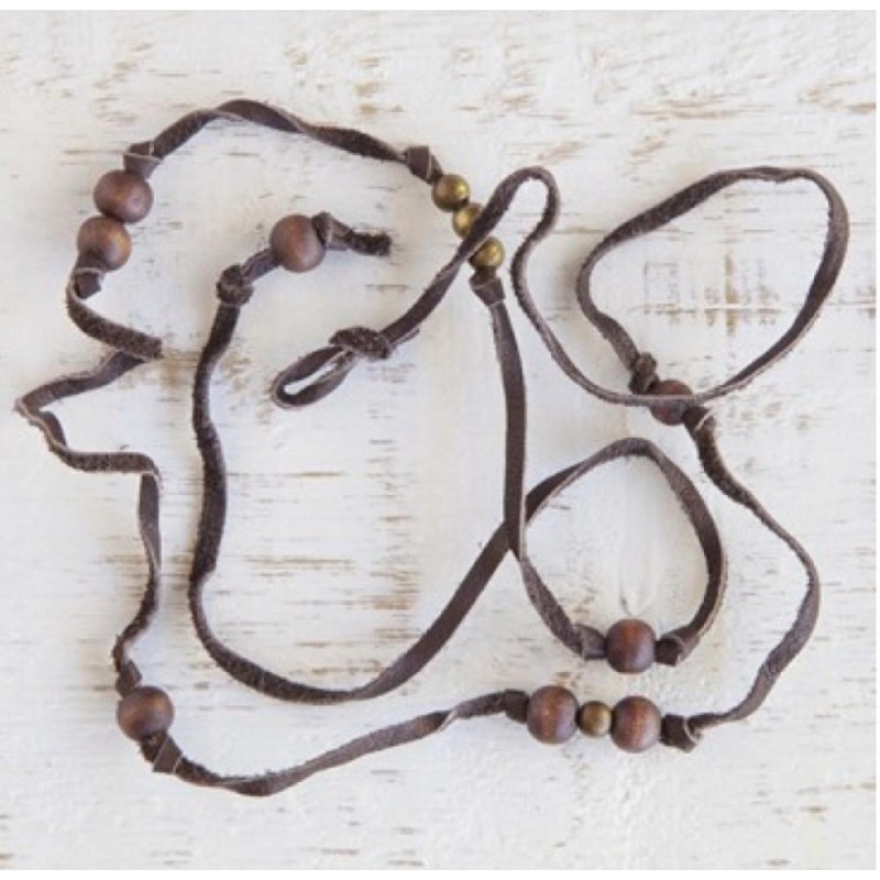 Bracelet + necklace JM Leath. Wood