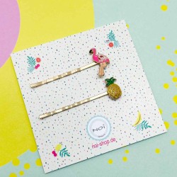 Hair clip Enamel Crown Flamingo