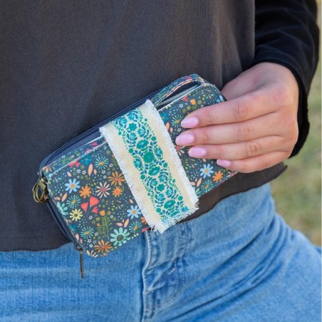 PPorte-monnaie Wristlet, Charcoal, multi floral