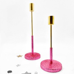 Candle holder Flower Glitter ltpink-gold Set/2