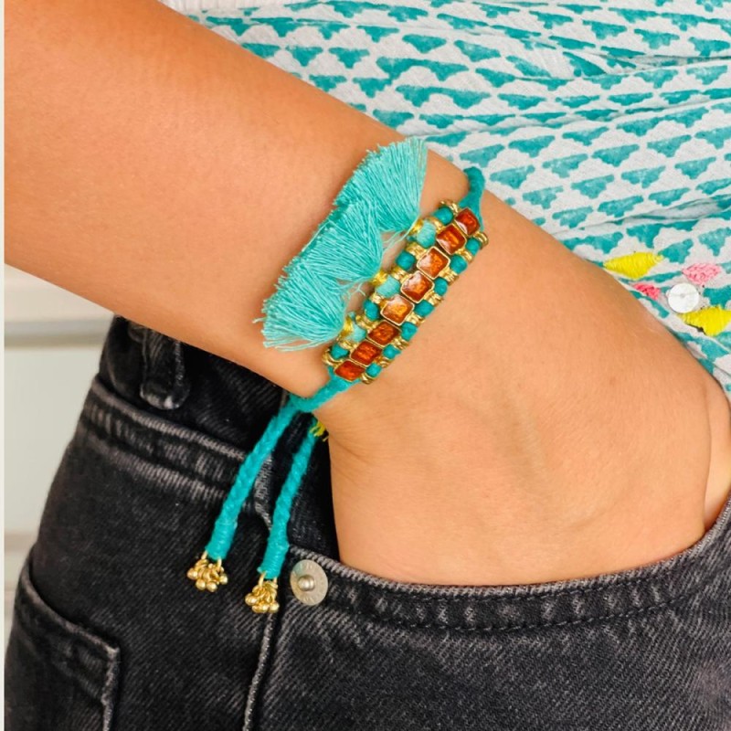 Bracelet HOT 3 tassel bunch orange-turq